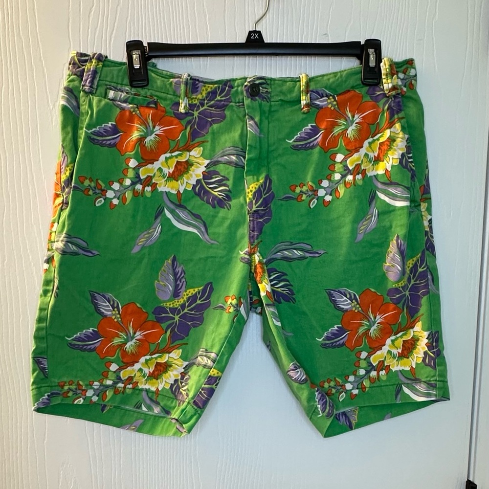 VTG Y2K Polo Ralph Lauren green tropical‎ hawaiian shorts men’s 38 classic fit